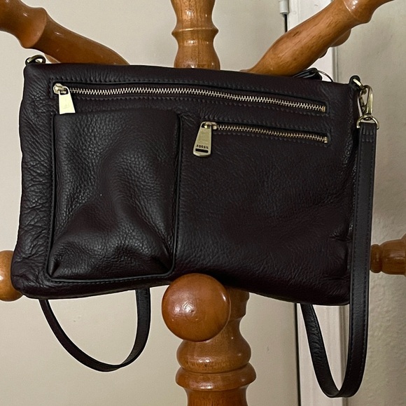 Fossil Dark Brown Leather Crossbody Bag with care card - Picture 1 of 5